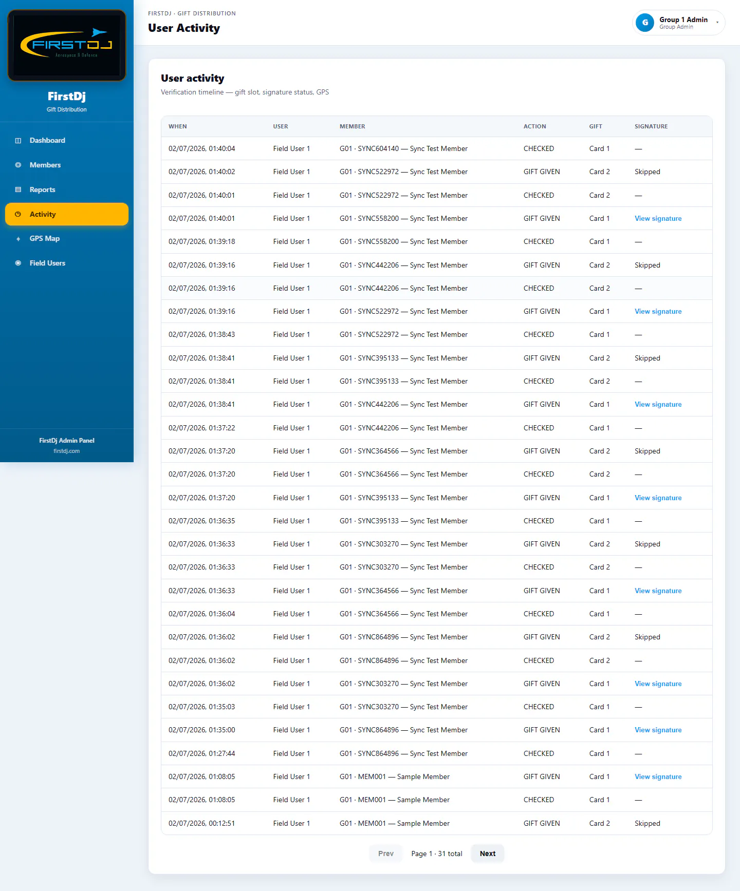 Gift Distribution & Verification System - Manager Activity