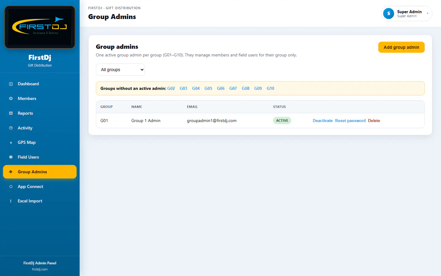 Gift Distribution & Verification System - Group Manager Administration